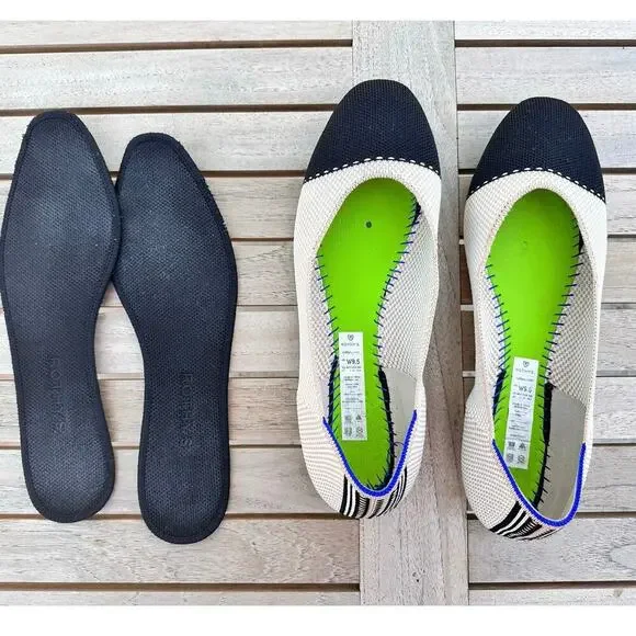 Rothys Tuxedo The Square Slip On Ballet Flat Shoes Size 9.5 / Excellent - Picture 9 of 14